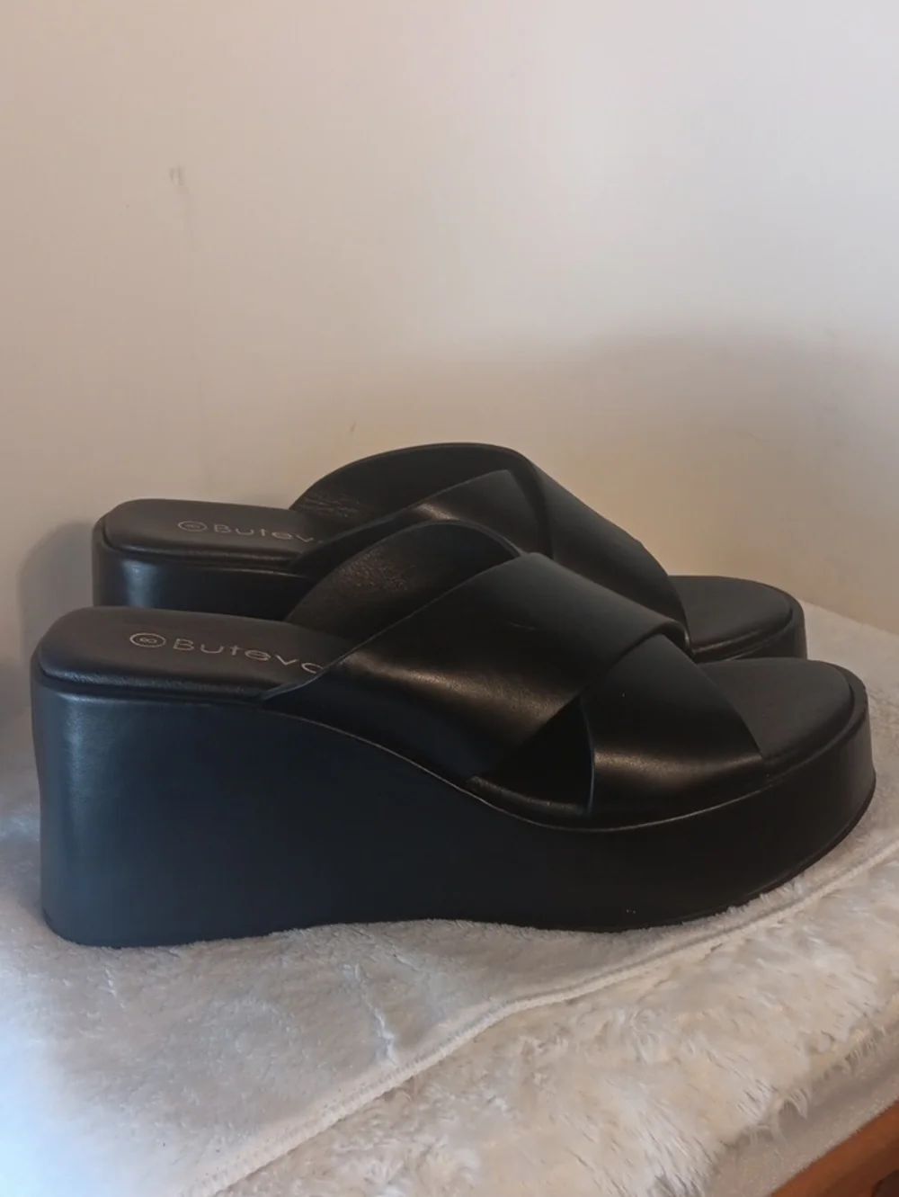 Black Platform Slide Sandals - Women's